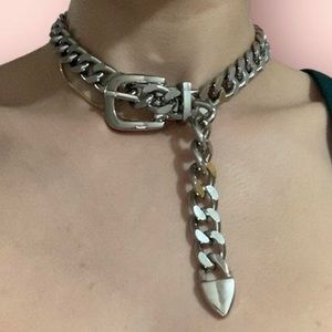 Y2K Punk goth grunge silver chain belt collar necklace